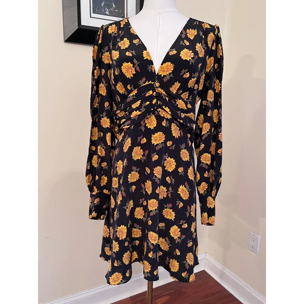 Veronica Beard Marion‎ Floral Silk V-Neck Mini Dress Long Sleeve Size 8 - Picture 3 of 9